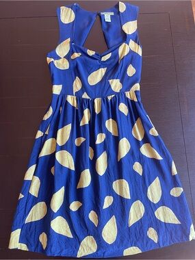 Maple by Anthropologie 100% Silk Navy Blue Dress with Gold Leaf Print Sz 4 NWOT!